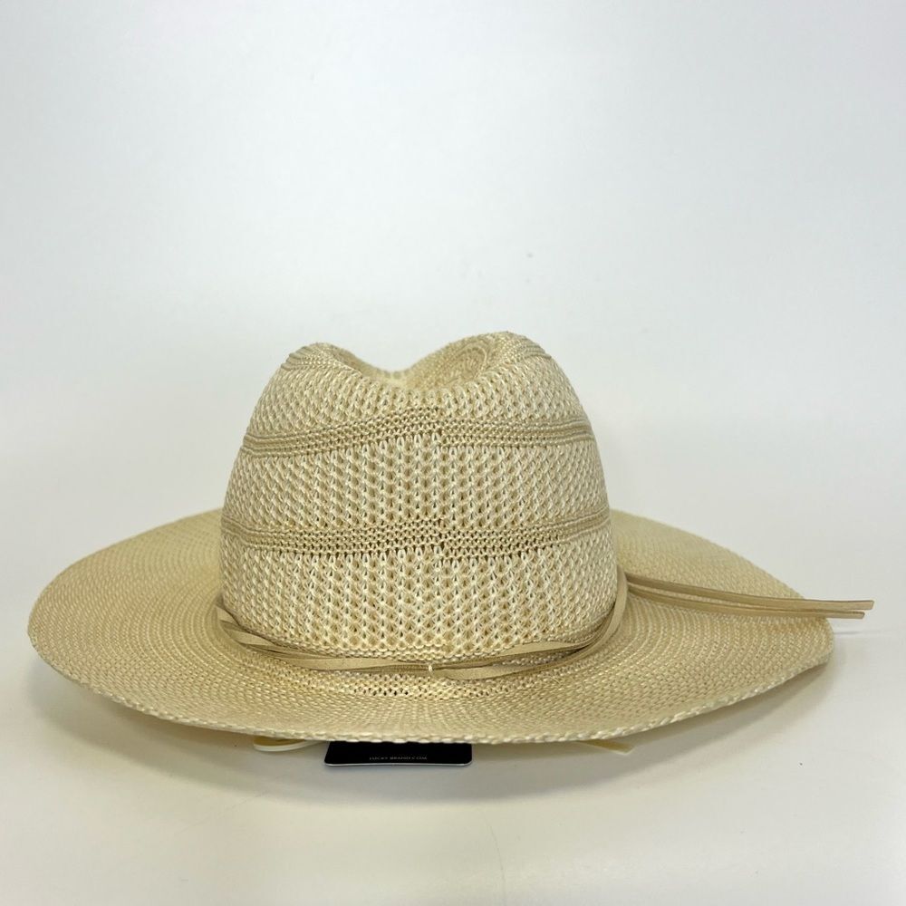 NEW Lucky Brand Stripe Woven Knit Hat Cream One Size - Picture 6 of 12